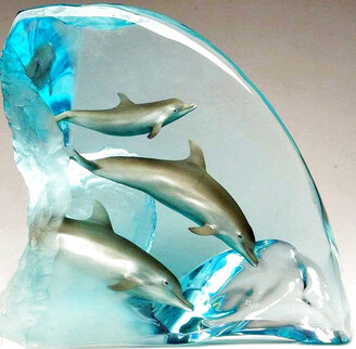 Dolphin Tribe Acrylic Sculpture AP 1999 14 in Sculpture - Robert Wyland Dolphin Tribe Acrylic Sculpture AP 1999 14 in Sculpture - Robert Wyland