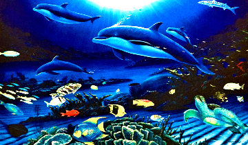 In the Company of Dolphins AP 2002 Embellished Limited Edition Print - Robert Wyland In the Company of Dolphins AP 2002 Embellished Limited Edition Print - Robert Wyland