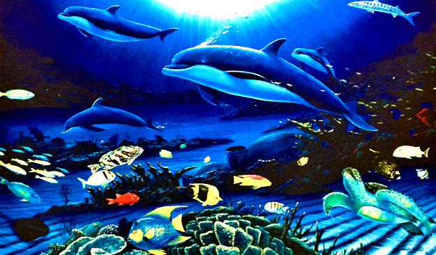 【12月スーパーSALE 15%OFF】 2002 Dolphins of Company the In Embellished by 24x40 Giclee タイムセール