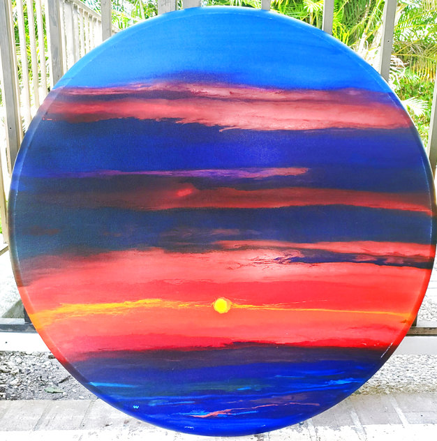 Pacific Sunset 36 in Round Original Painting by Robert Wyland