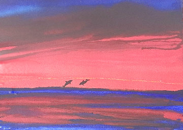 Two Dolphins Watercolor 2017 20x28 Original Painting - Robert Wyland Two Dolphins Watercolor 2017 20x28 Original Painting - Robert Wyland