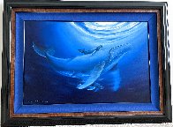 Untitled Painting 2014 34x46 - Huge Albino Humpback and Calf Original Painting by Robert Wyland - 1