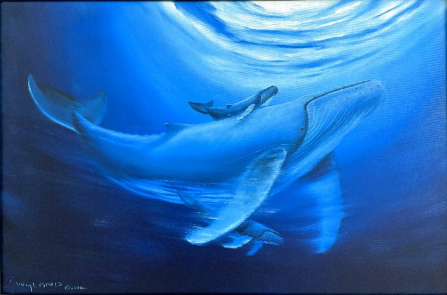 Untitled Painting 2014 34x46 - Huge Albino Humpback and Calf Original Painting by Robert Wyland