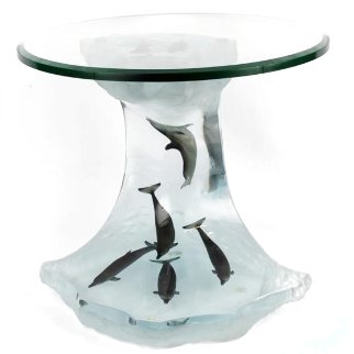 Dolphin Wave Table Acrylic and Bronze AP 2006 23 in Sculpture - Robert Wyland