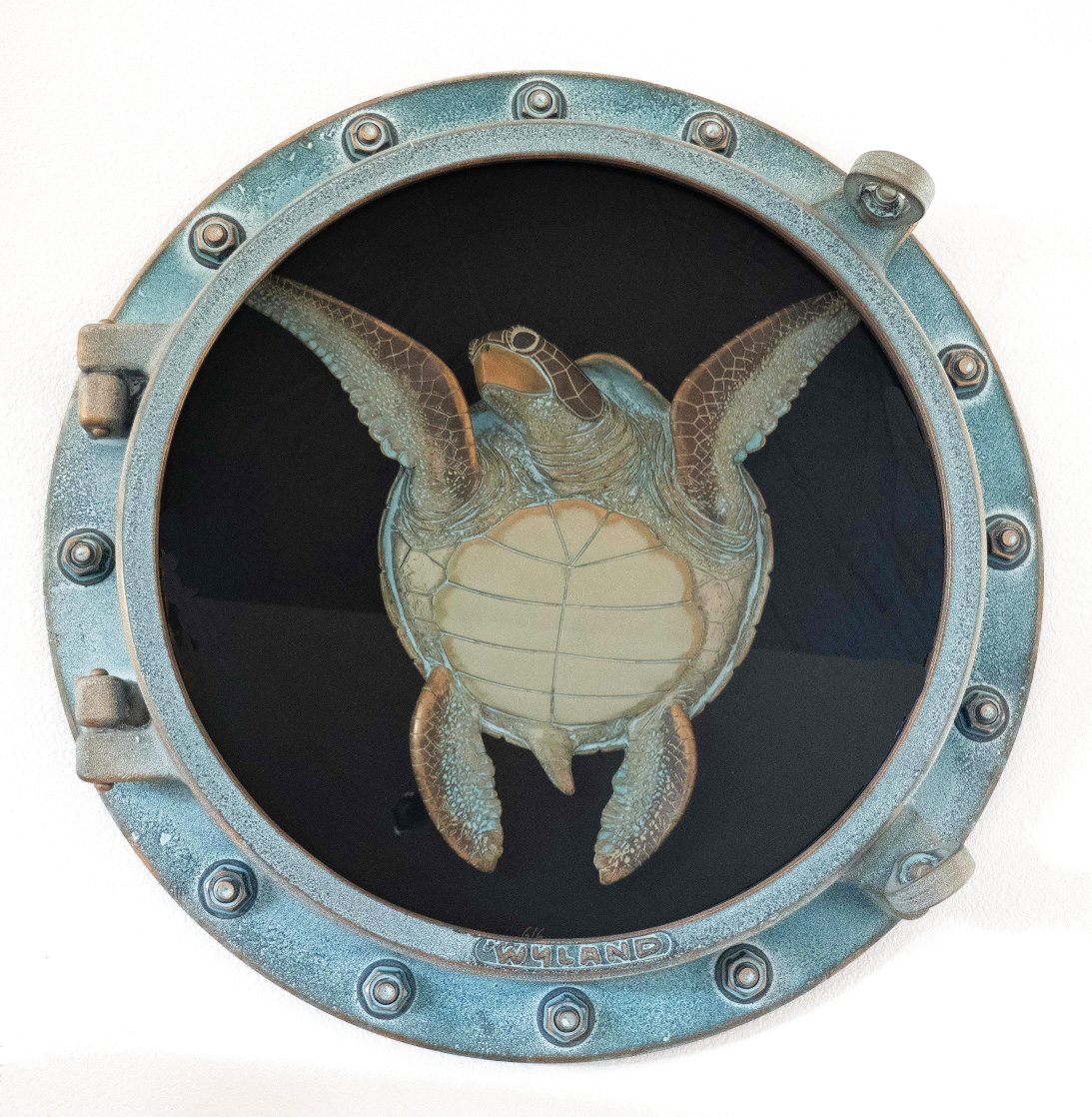 Eye of the Sea Turtle Porthole AP Bronze Sculpture 2015 24 in Sculpture by Robert Wyland