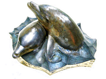 Dolphin Love Bronze Sculpture AP 1993 15 in  Sculpture - Robert Wyland