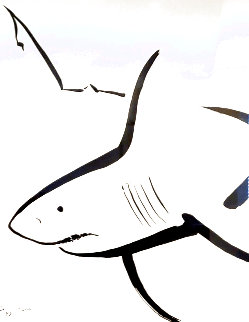 Original Shark Sumi-e Style Painting 2000 32x40 Original Painting - Robert Wyland