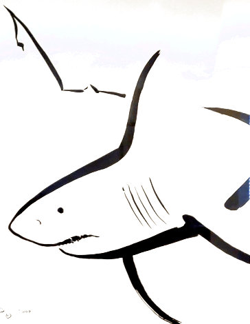 Original Shark Sumi-e Style Painting 2000 32x40  - Shark Works on Paper (not prints) - Robert Wyland