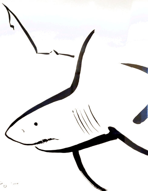Original Shark Sumi-e Style Painting 2000 32x40  - Shark Works on Paper (not prints) by Robert Wyland