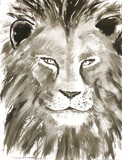 Lion Watercolor 34x32 - Huge Watercolor by Robert Wyland