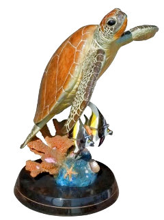 Sea Turtle Flight Bronze Sculpture 2002 20 in Sculpture - Robert Wyland
