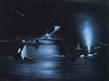 Orcas Starry Night AP 2004 - Huge Limited Edition Print - Robert Wyland