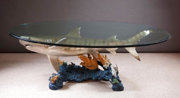 Tiger Shark Bronze Coffee Table Sculpture 56x24 Huge Sculpture by Robert Wyland