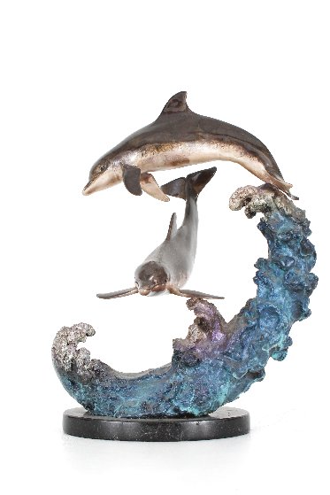【高い素材】 Dolphin Wave Bronze Sculpture 2002 31 in by Robert Wyland 文学・小説