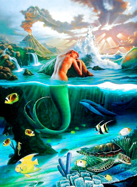 Mermaid Dreams - Collaboration with Jim Warren 1994 - Huge Limited Edition Print by Robert Wyland