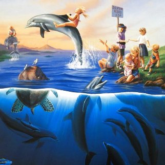 Dolphin Rides 1992 - Collaboration with Jim Warren - Huge Limited Edition Print - Robert Wyland