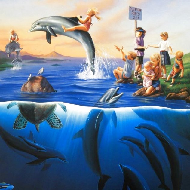 Dolphin Rides 1992 - Collaboration w/ Jim Warren - Huge Limited Edition Print by Robert Wyland