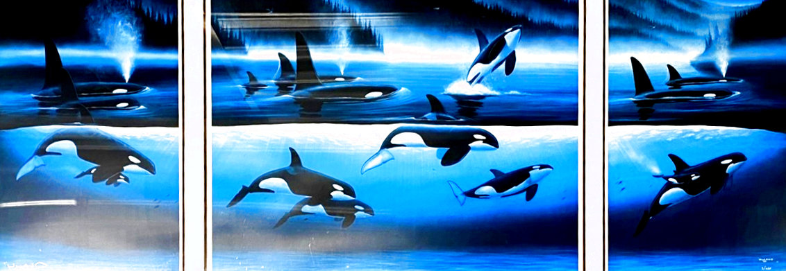 Spouting Whales Triptych w/ Remarque 1991 - Huge Mural Size Limited Edition Print by Robert Wyland