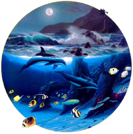 Dolphin Moon 1992 - Huge Limited Edition Print - Robert Wyland