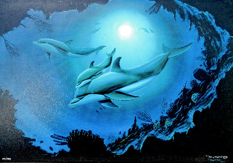 Dolphin Sea 2006 - Mahogany Frame Limited Edition Print - Robert Wyland