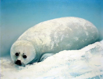 Baby Harp Seal 1984 24x30 Original Painting - Robert Wyland Baby Harp Seal 1984 24x30 Original Painting - Robert Wyland