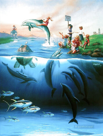Dolphin Rides AP 1993 - Collaboration w/ Jim Warren Limited Edition Print - Robert Wyland