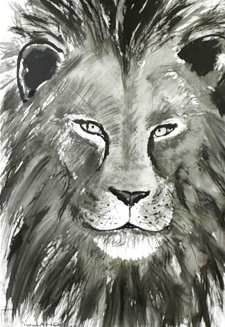 Chinese Brush Lion 2013 42x34 Chinese Sumi-E - Huge Works on Paper (not prints) - Robert Wyland