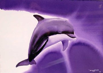 Key Dolphin Watercolor 1995 15x21 Watercolor - Robert Wyland