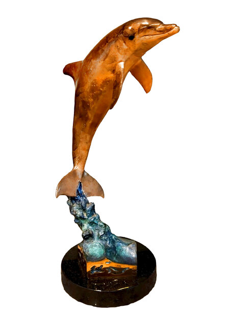 Spotted Dolphin Bronze Sculpture 1994 13 in by Robert Wyland