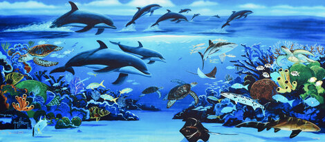 Ocean Paradise 2006 - Huge - 30x51 Collaboration with Guy Harvey - Framed on Canvas Limited Edition Print - Robert Wyland