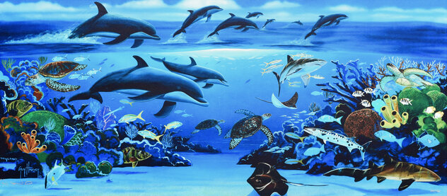 Ocean Paradise 2006 - Huge - 30x51 Collaboration with Guy Harvey - Framed on Canvas Limited Edition Print by Robert Wyland Ocean Paradise 2006 - Huge - 30x51 Collaboration with Guy Harvey - Framed on Canvas Limited Edition Print by Robert Wyland