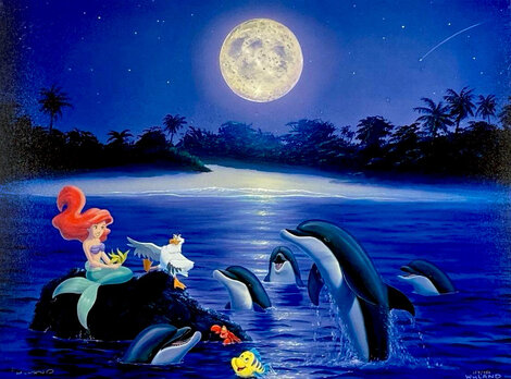 Ariel’s Dolphin Serenade 2001 - Framed Giclee on Canvas - Huge - Signed Twice Limited Edition Print - Robert Wyland
