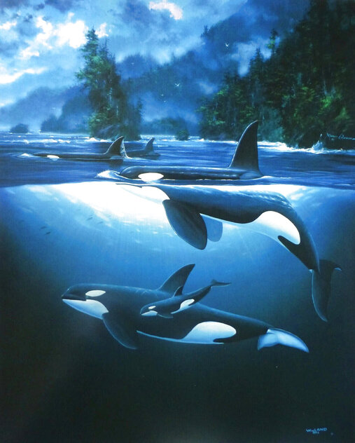 Kissing Dolphins 1990 Lithograph 35x25 by Robert Wyland - For Sale