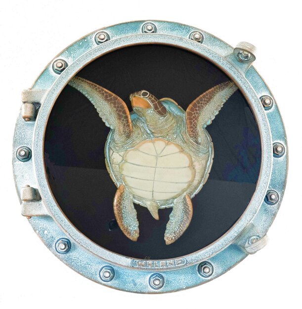 Eye of the Sea Turtle Porthole Bronze Sculpture 2002 24 in Sculpture - Robert Wyland