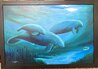 Manatees Framed Oil on Canvas 27x39 Original Painting by Robert Wyland - 2