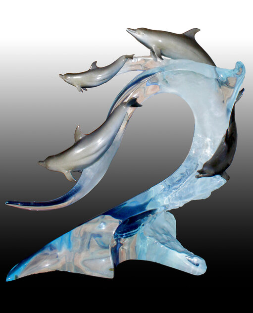 Playful Seas AP Acrylic and Bronze Sculpture 2007 16 in by Robert