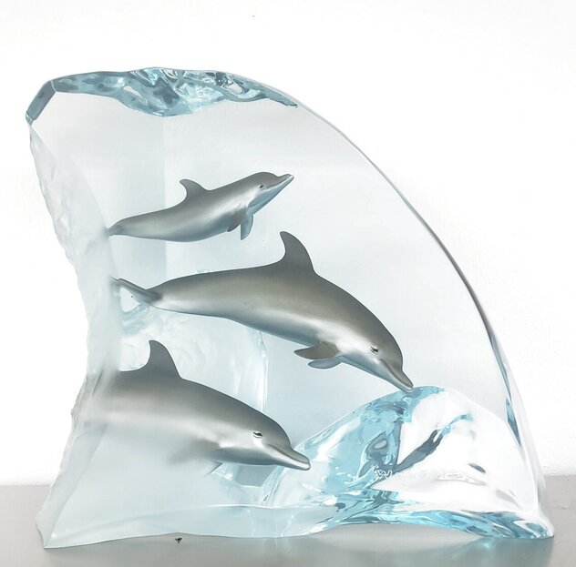 Dolphin Tribe Acrylic Sculpture 1998 14 in by Robert Wyland - For