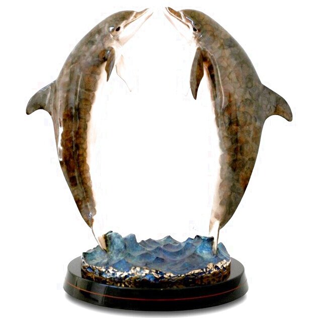 Celebrating Dolphins Bronze Sculpture 1995 27 in by Robert Wyland
