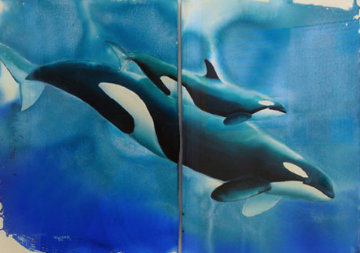 First Born Diptych Watercolor 1986 39x52 Watercolor - Robert Wyland First Born Diptych Watercolor 1986 39x52 Watercolor - Robert Wyland