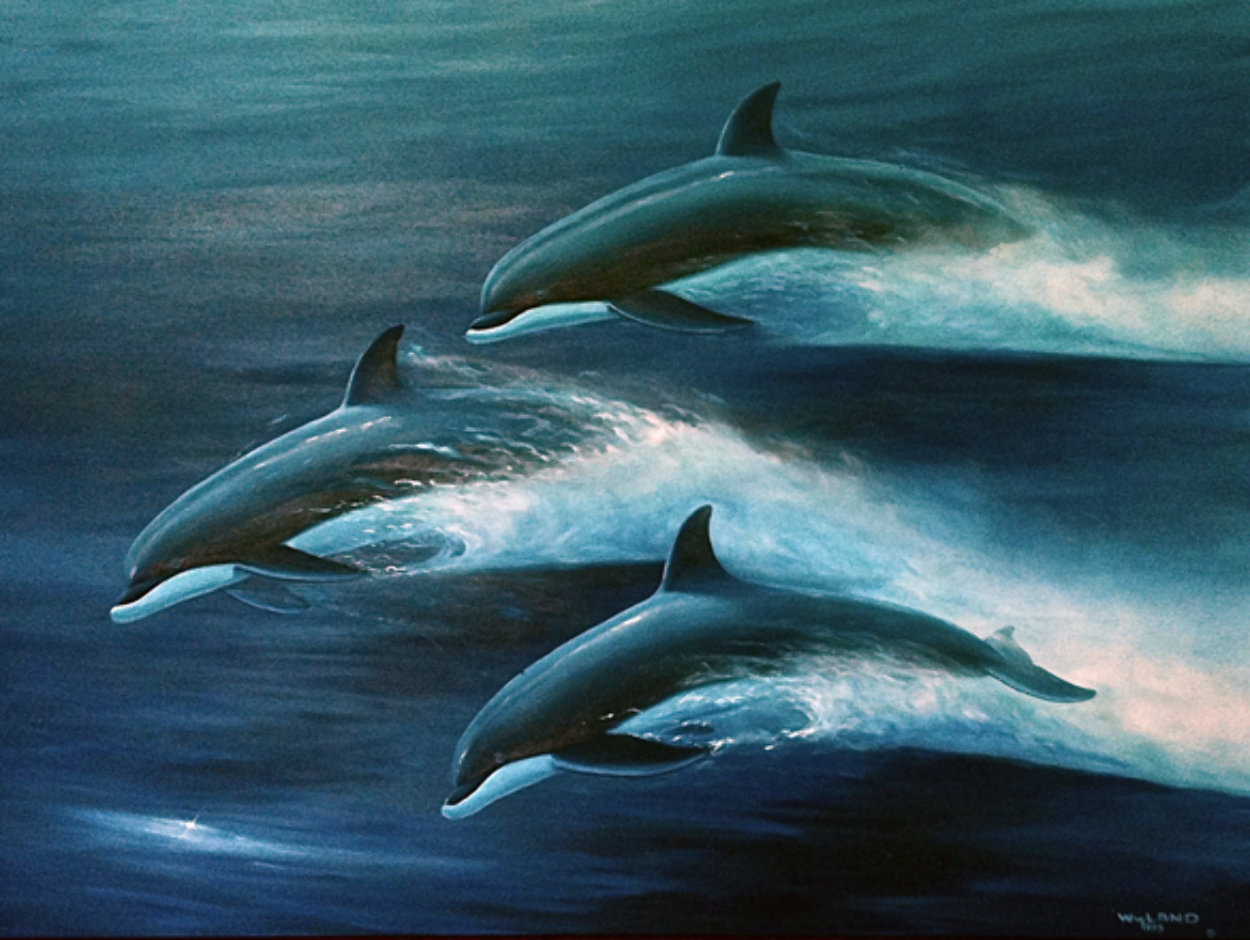 Pacific Travelers (Dolphins) 1995 48x60 Super Huge Original Painting by Robert Wyland Pacific Travelers (Dolphins) 1995 48x60 Super Huge Original Painting by Robert Wyland
