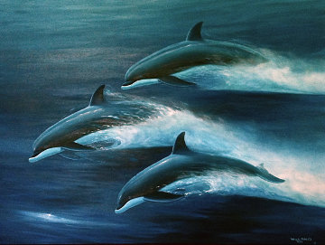 Pacific Travelers (Dolphins) 1995 48x60 Super Huge Original Painting - Robert Wyland Pacific Travelers (Dolphins) 1995 48x60 Super Huge Original Painting - Robert Wyland