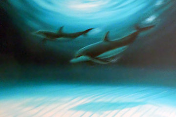 2 Dolphins 2007 35x46 Original Painting - Robert Wyland 2 Dolphins 2007 35x46 Original Painting - Robert Wyland