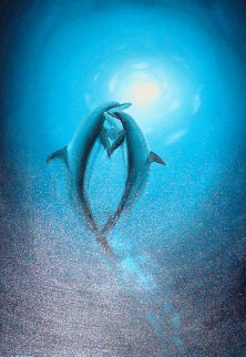 Warmth In the Sea (Dolphins) 2006 36x24 Original Painting - Robert Wyland Warmth In the Sea (Dolphins) 2006 36x24 Original Painting - Robert Wyland