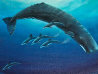 Sperm Whale With Dolphins 1982 48x36  Huge Painting Original Painting by Robert Wyland - 1