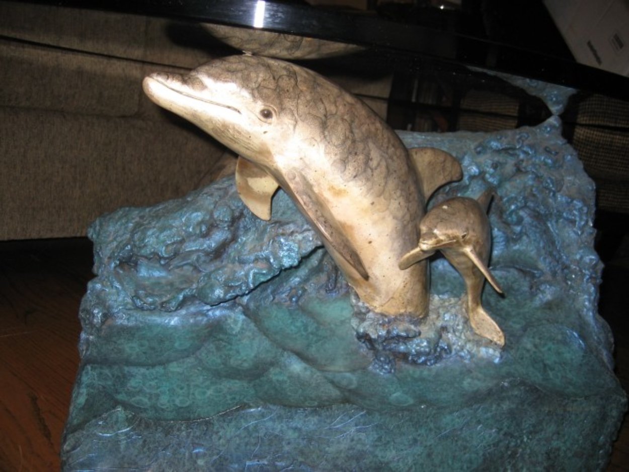 Dolphin Experience Coffee End Table Sculpture  AP 1994 28x36 Sculpture by Robert Wyland