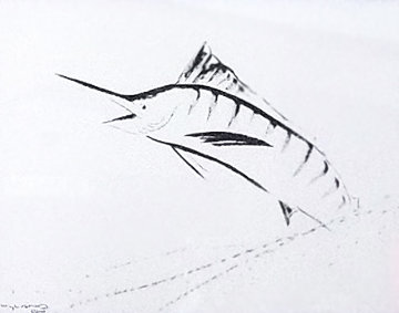 Marlin Brush Stroke 2006 35x46 Original Painting - Robert Wyland Marlin Brush Stroke 2006 35x46 Original Painting - Robert Wyland