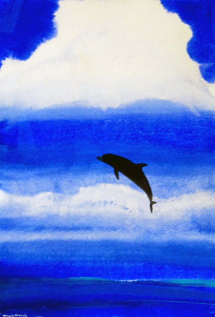 Dolphin Blue Watercolor 2004 36x28 Watercolor by Robert Wyland