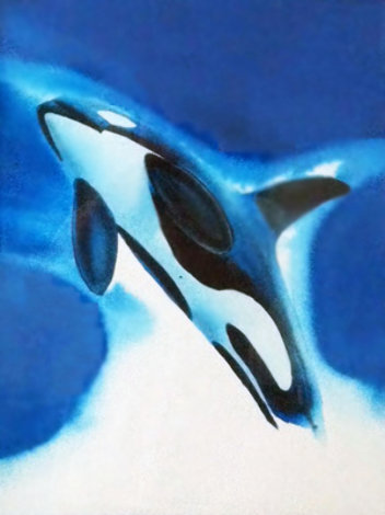 Orca Energy Watercolor 1992 20x15 - Whale Watercolor - Robert Wyland