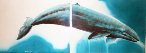 Grey Whale Waters Watercolor 1990 -  39x100 Huge Mural Size Watercolor - Robert Wyland