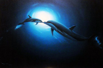 Dolphin Kiss 2004 34x46 Super Huge Original Painting - Robert Wyland Dolphin Kiss 2004 34x46 Super Huge Original Painting - Robert Wyland